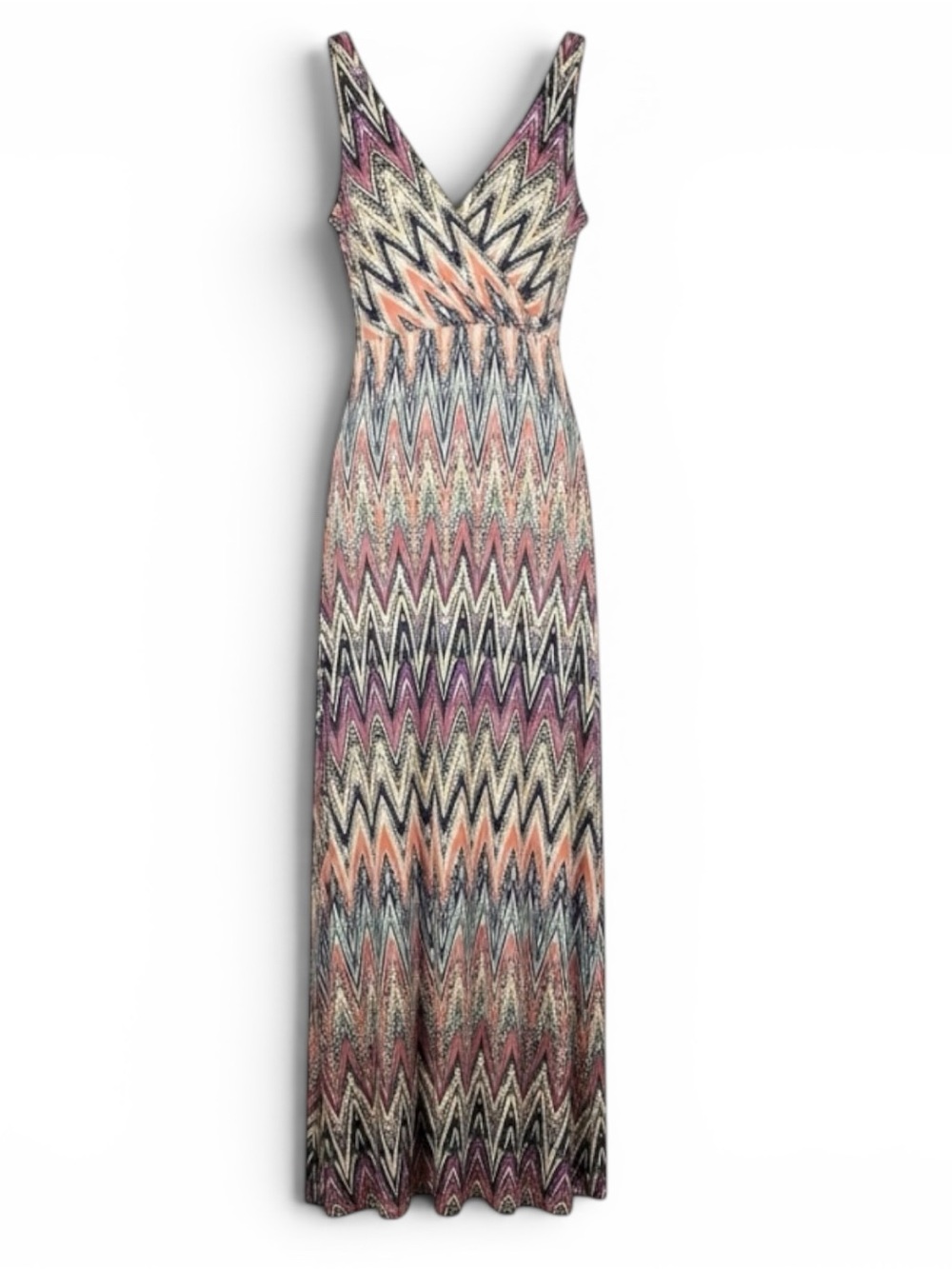 Loveappella Chevron Maxi Dress Large Boho Festival Y2K Coastal Chic Stretch Knit